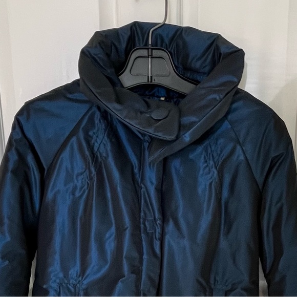 Elie Tahari dark blue taffeta down puffer cropped style w/ 3/4 sleeves. Sz S - Picture 3 of 12